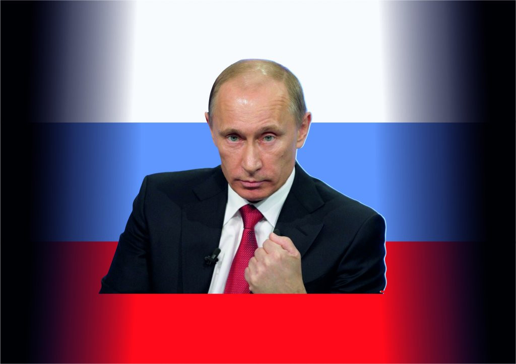 Путин на фоне имперского флага