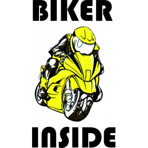 Наклейка на авто Biker Inside. За рулем байкер версия 3. Мотоциклист полноцветная