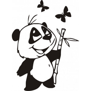 Наклейка на авто Панда с веткой бамбука и бабочки
