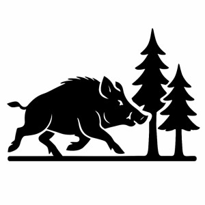 Наклейка Кабан на бегу в лесу на автомобиль